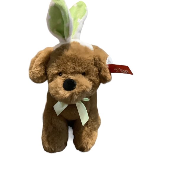 GITZY Puppy Dog with Bunny Ears Plush Stuffed Animal Toy Easter 8.5" Polka Dot - Picture 1 of 8